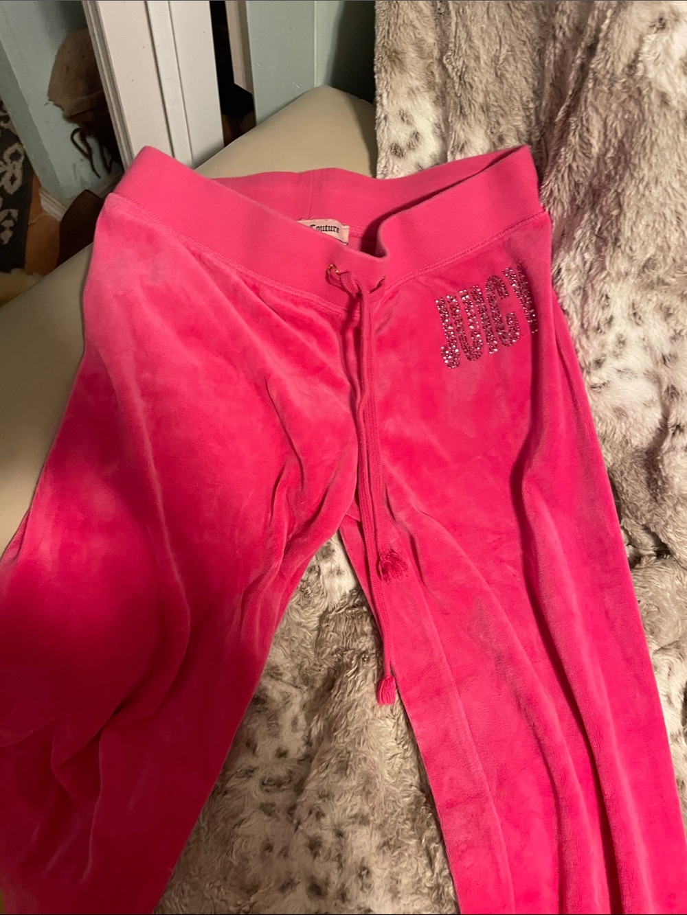 Juicy Couture Girls' Bright Pink Velour Joggers with Rhinestone Logo